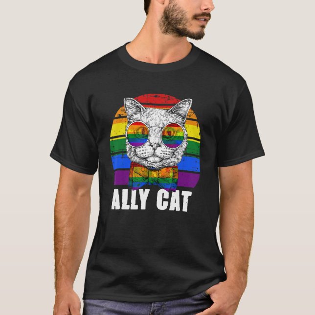 Ally Cat Rainbow Sunglasses Lgbt Gay pride Kattung T Shirt (Framsida)