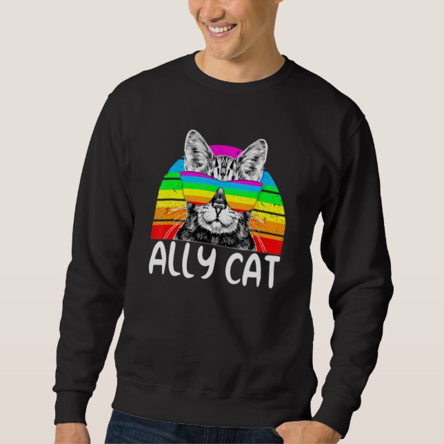 Ally Cat Rainbow Sunglasses Lgbt Gay pride Kittys Lång Ärmad Tröja (Framsida)