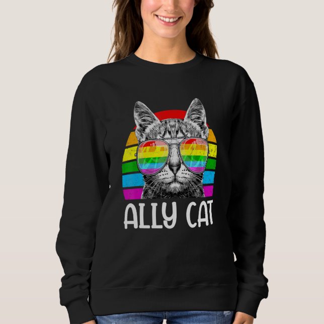 Ally Cat Rainbow Sunglasses Lgbt Gay pride Kittys T Shirt (Framsida)