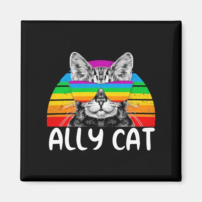 Ally Cat Rainbow Sunglasses LGBT Gay pride Magnet (Framsidan)