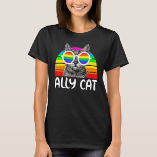Ally Cat Rainbow Sunglasses Lgbt Gay T Shirt