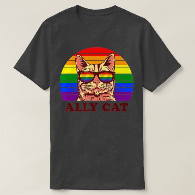 Ally Cat Rainbow Sunglasses LGBTQ Funny Gay pride T Shirt (Design framsida)