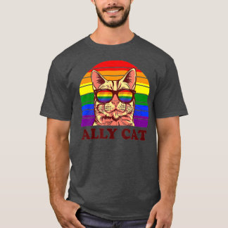 Ally Cat Rainbow Sunglasses LGBTQ Funny Gay pride T Shirt
