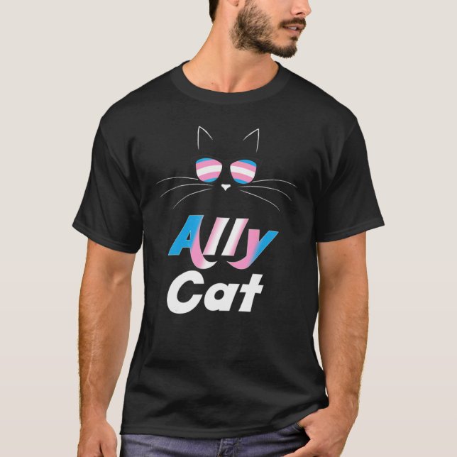 Ally Cat Rainbow Sunglasses Transgender Pride Kitt T Shirt (Framsida)