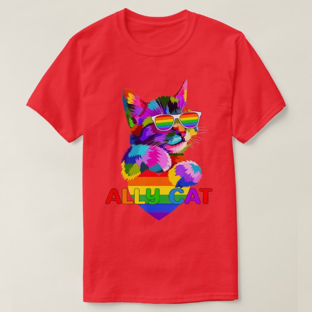 Ally cat-regnbåge flagga hjärta för HBT-homosexuel T Shirt (Design framsida)
