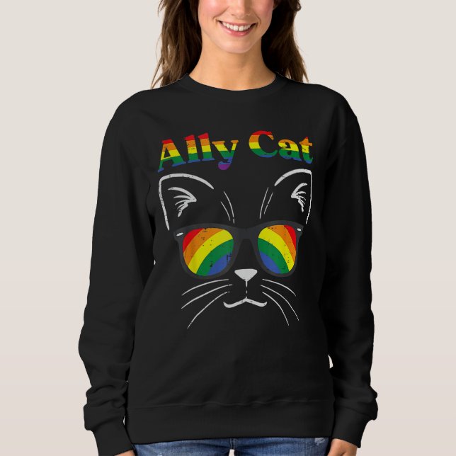 Ally Cat Sunglasses Gay Rainbow Pride LGBT Support T Shirt (Framsida)
