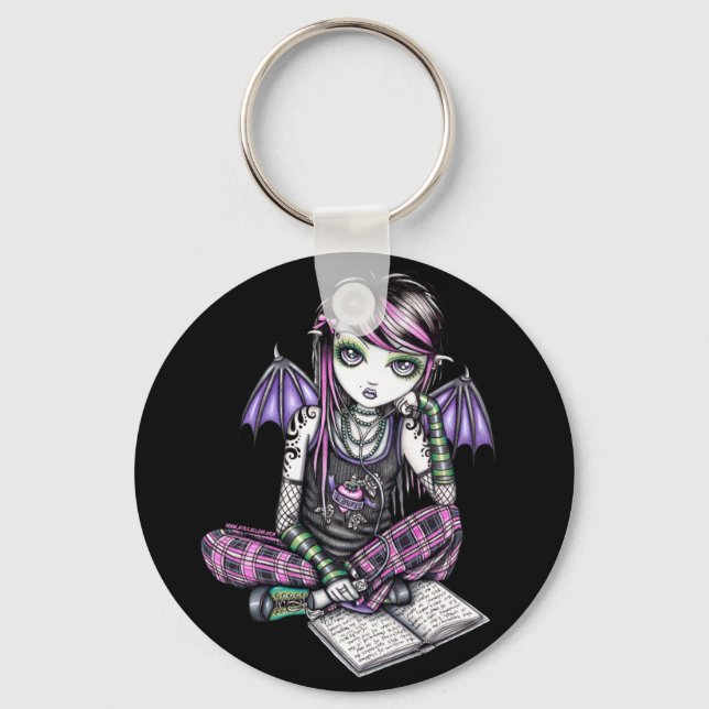 "Ally" Emo School Girl Art Keychain Nyckelring (Framsida)
