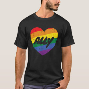 Ally Heart Gay Rainbow Pride Flagga HGBTQ Support T Shirt