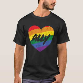 Ally Heart Gay Rainbow Pride Flagga HGBTQ Support  T Shirt
