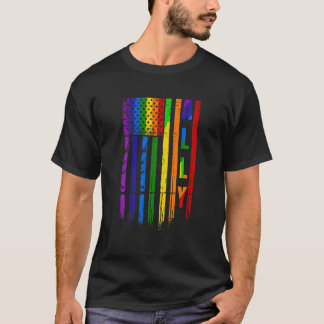 Ally LGBT HGBTQ Rainbow Pride American Flagga 4:e T Shirt