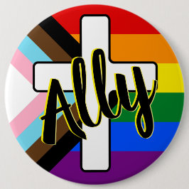 Ally och Kor med knappen Progress Pride Flagga Knapp