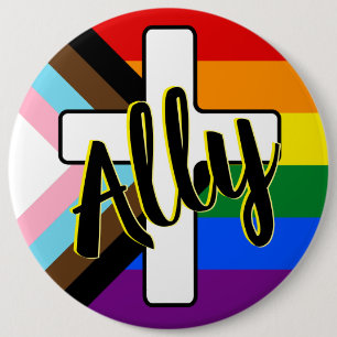 Ally och Kor med knappen Progress Pride Flagga Knapp