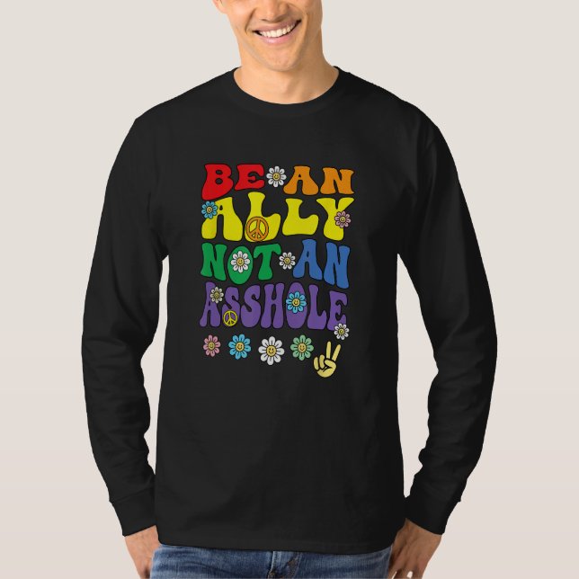 Ally Pride Rainbow  Retro Groovy LGBTQ Say Gay T Shirt (Framsida)