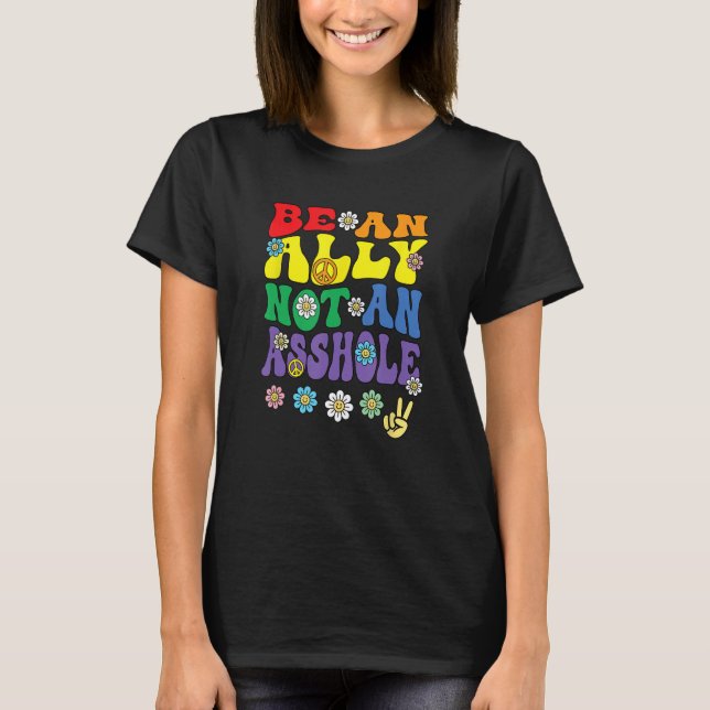 Ally Pride Rainbow  Retro Groovy LGBTQ Say Gay T Shirt (Framsida)