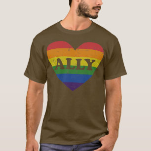Ally regnbåge, flagga hjärta för HBT-homosexuella T Shirt