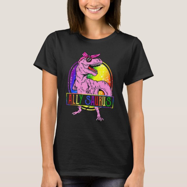 Ally Saurus T Rex Dinosaur Proud Ally Lgbt Pride T Shirt (Framsida)