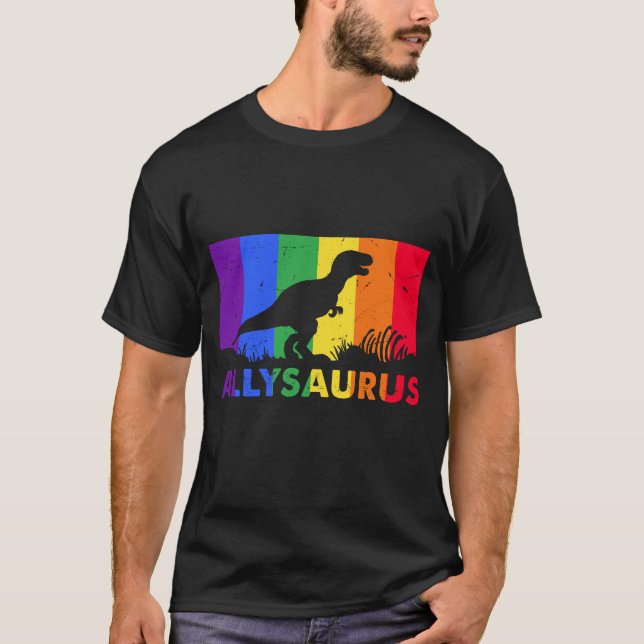Ally Saurus T-Shirt, Rainbow Pride Shirt, Pride T Shirt (Framsida)