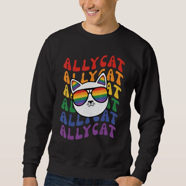 AllyCat  Ally Cat Gay Pride Rainbow Sunglasses LGB Lång Ärmad Tröja (Framsida)