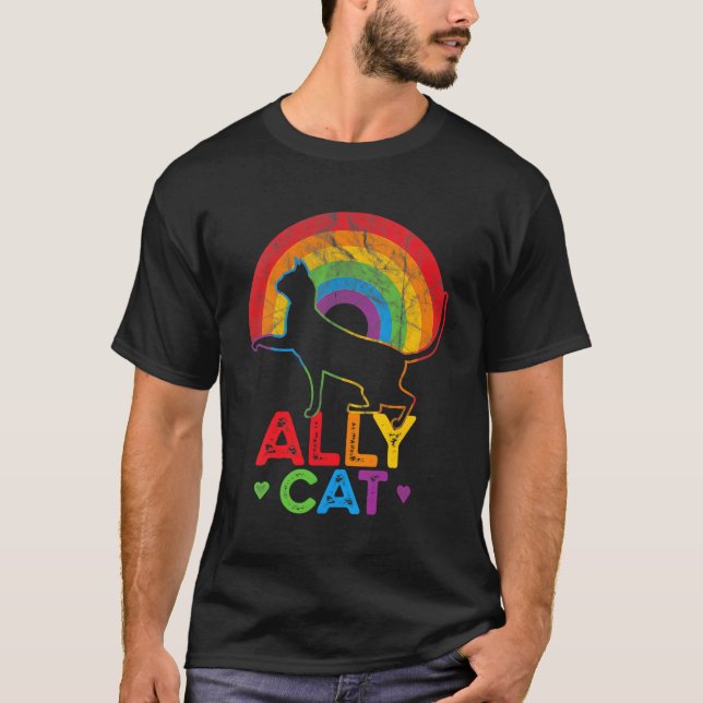 Allycat lgbt cat med Ally Pride Rainbow T Shirt (Framsida)