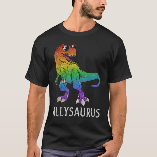Allysaurus Dinosaur In Rainbow Flag Ally LGBT Gay  T Shirt (Framsida)