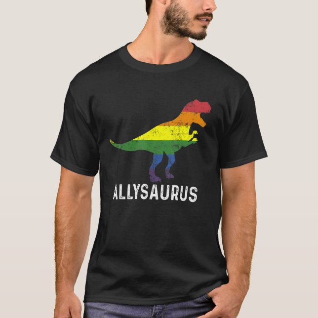 Allysaurus Dinosaur Rainbow Flag For Ally Lgbtq Pr T Shirt (Framsida)