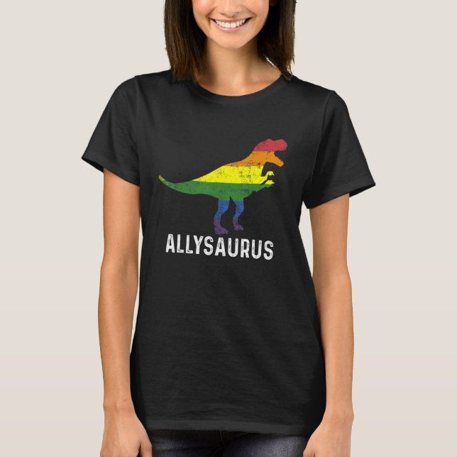 Allysaurus Dinosaur Rainbow Flag For Ally Lgbtq Pr T Shirt (Framsida)