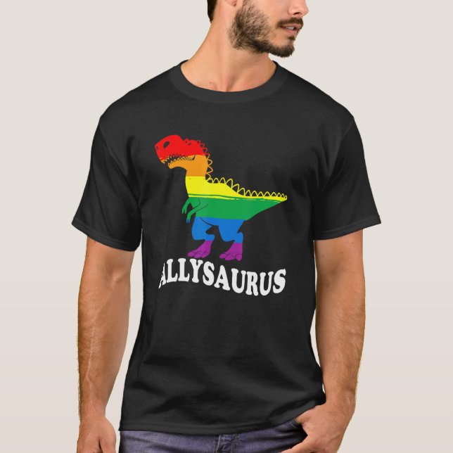 Allysaurus doinosaur i regnbåge Flagga för ally lg T Shirt (Framsida)