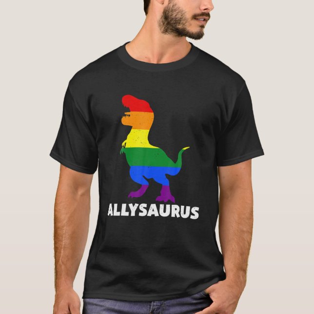 Allysaurus doinosaur i regnbåge för Flagga av Ally T Shirt (Framsida)