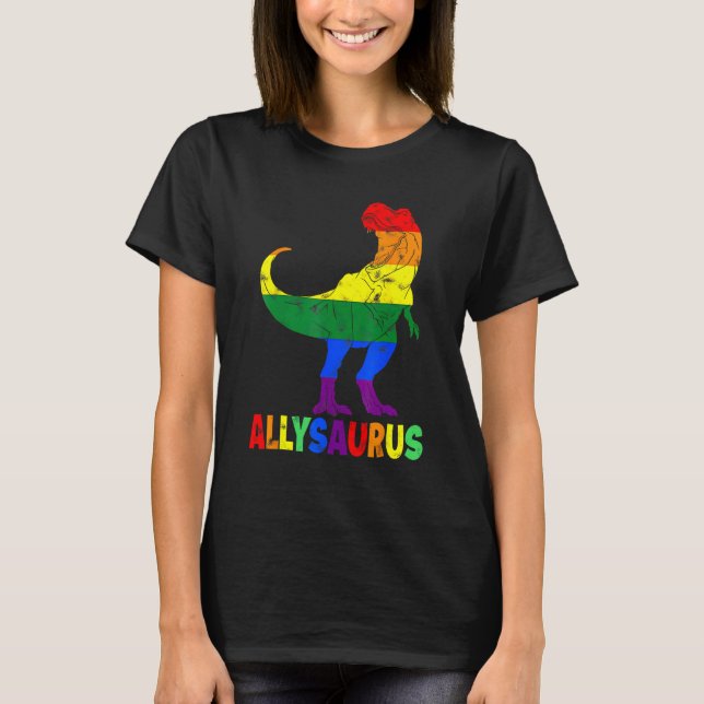 Allysaurus LGB  Dinosaur Rainbow Flag Ally LGBT Pr T Shirt (Framsida)