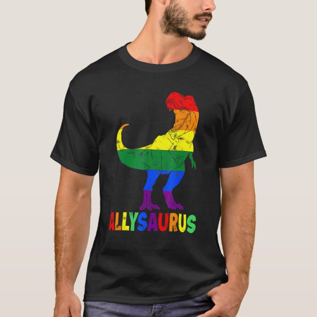 Allysaurus LGB  Dinosaur Rainbow Flag Ally LGBT Pr T Shirt (Framsida)
