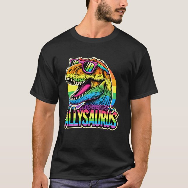 Allysaurus LGBT Dinosaur Gay pride Flagga Ally Rai T Shirt (Framsida)