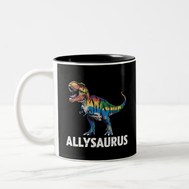 Allysaurus LGBT Dinosaur Rainbow Flagga Ally LGBT Två-Tonad Mugg (Vänster)