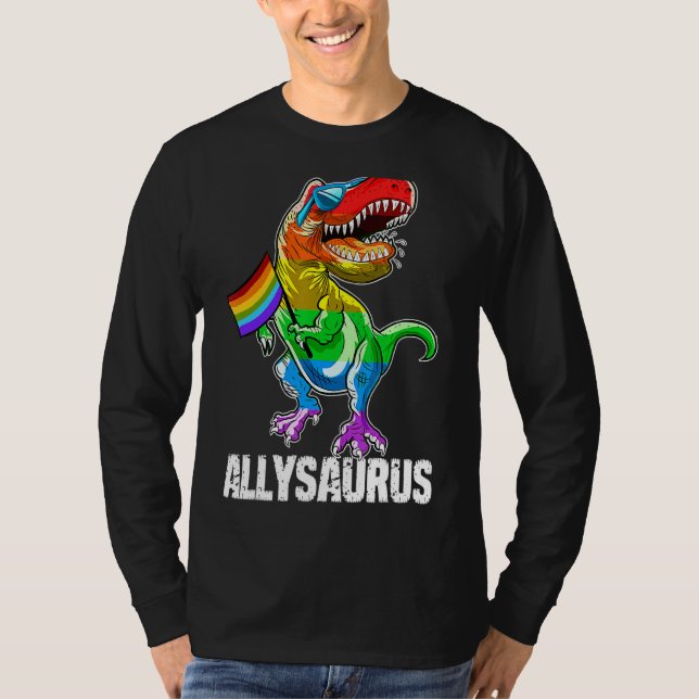 Allysaurus Lgbt Dinosaur Rainbow Pride Flagga Gay  T Shirt (Framsida)