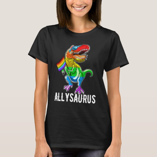 Allysaurus Lgbt Dinosaur Rainbow Pride Flagga Gay  T Shirt (Framsida)