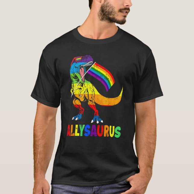 Allysaurus LGBT Shirt Dinosaur Rainbow Flagga Ally T Shirt (Framsida)