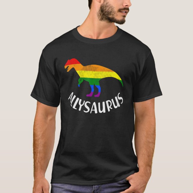 Allysaurus LGBTQ Pride Rainbow Flagga Dinosaur för T Shirt (Framsida)