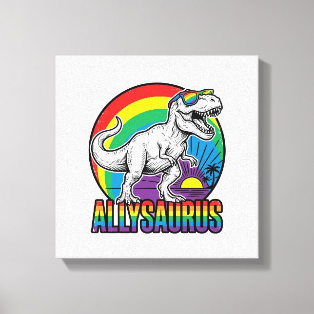Allysaurus Regnbåge Dinosaur Vintage T-Shirt Desig Canvastryck (Framsida)