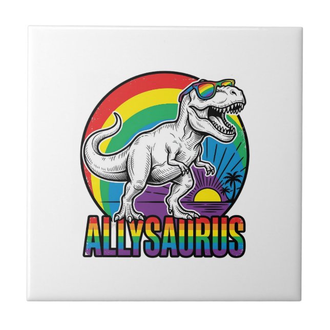 Allysaurus Regnbåge Dinosaur Vintage T-Shirt Desig Kakelplatta (Framsidan)
