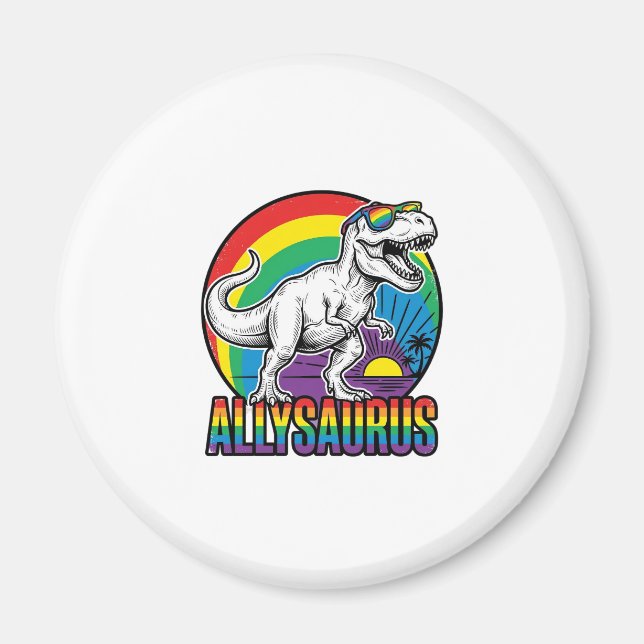 Allysaurus Regnbåge Dinosaurie Vintage T-Shirt Des Magnet (Framsidan)