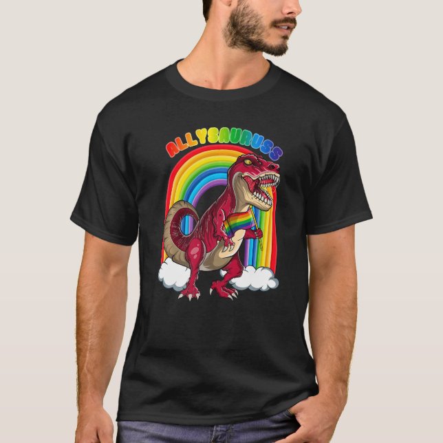 Allysaurus Rex Dinosaur Rainbows LGBT Gay pride Fl T Shirt (Framsida)