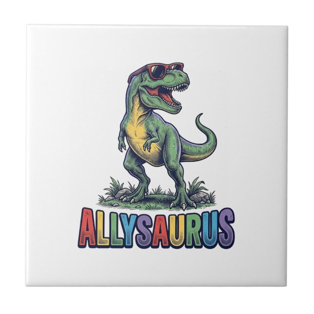 Allysaurus Vintage Dinosaur Solglasögon T-Shirt De Kakelplatta (Framsidan)