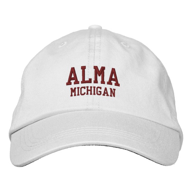 Alma Michigan Embroized Baseball Hat Broderad Keps (Framsida)