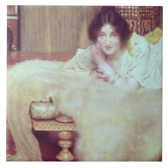Alma-Tadema | en lyssnare: Björnmattan, 1899 Kakelplatta (Framsidan)