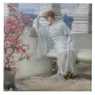 Alma-Tadema henne ögon är med henne tankar? Kakelplatta