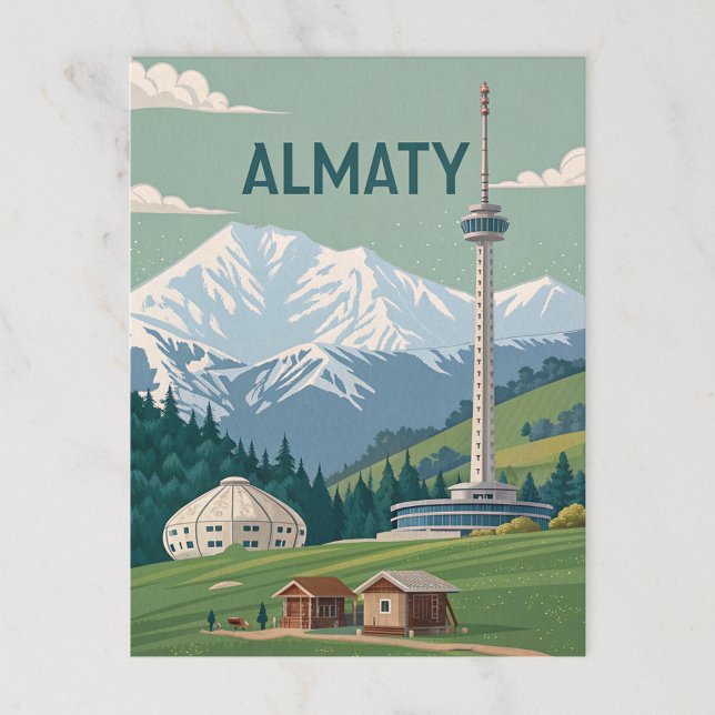 Almaty Peaks och Torn i Kallet Retro View Vykort (Skapare uppladdad)