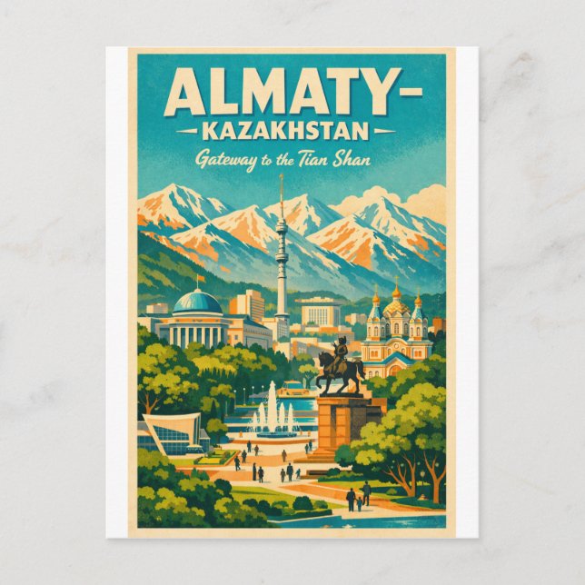 Almaty stad, Kazakstan Vintage resor Vykort (Framsida)