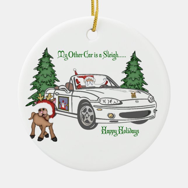 ALMC-Santas Sleigh-Vit Julgransprydnad Keramik (Framsidan)