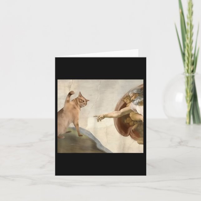 Almighty Slap Lund Cat God Creation of Adam Meme Kort (Framsida)