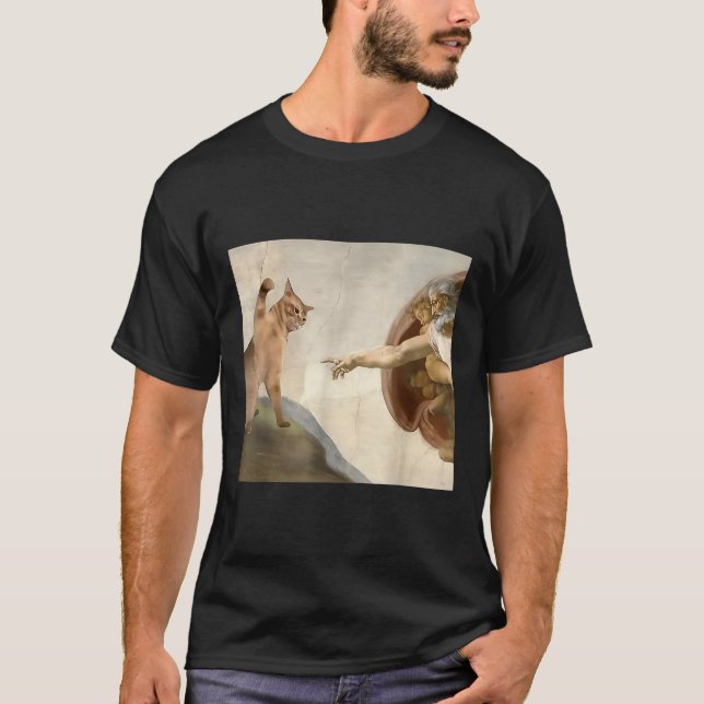 Almighty Slap Lund Cat God Creation of Adam Meme T Shirt (Framsida)