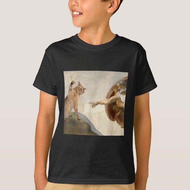 Almighty Slap Lund Cat God Creation of Adam Meme T Shirt (Framsida)